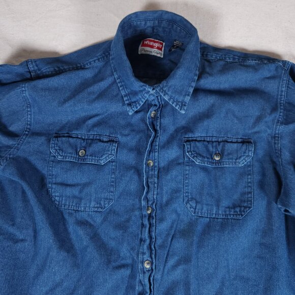Wrangler Premium Quality Blue Denim Button Shirt Mens XL Pockets Western America - Picture 12 of 15